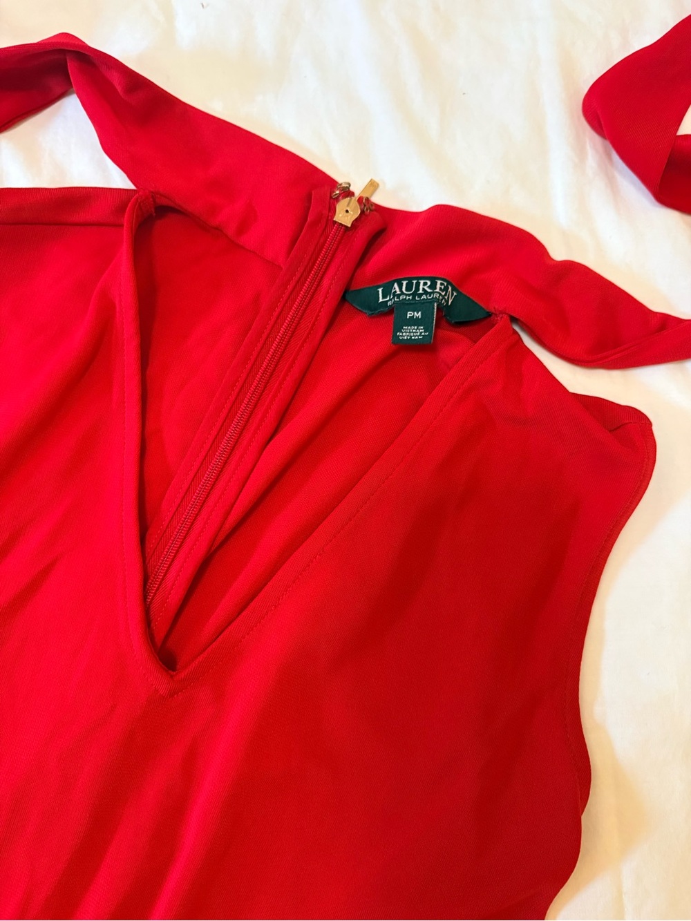 Lauren Ralph Lauren One-Shoulder Red Dress with V-Neck